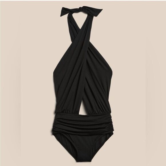 Banana Republic Black Wrap Halter One-Piece Swimsuit - Picture 2 of 13